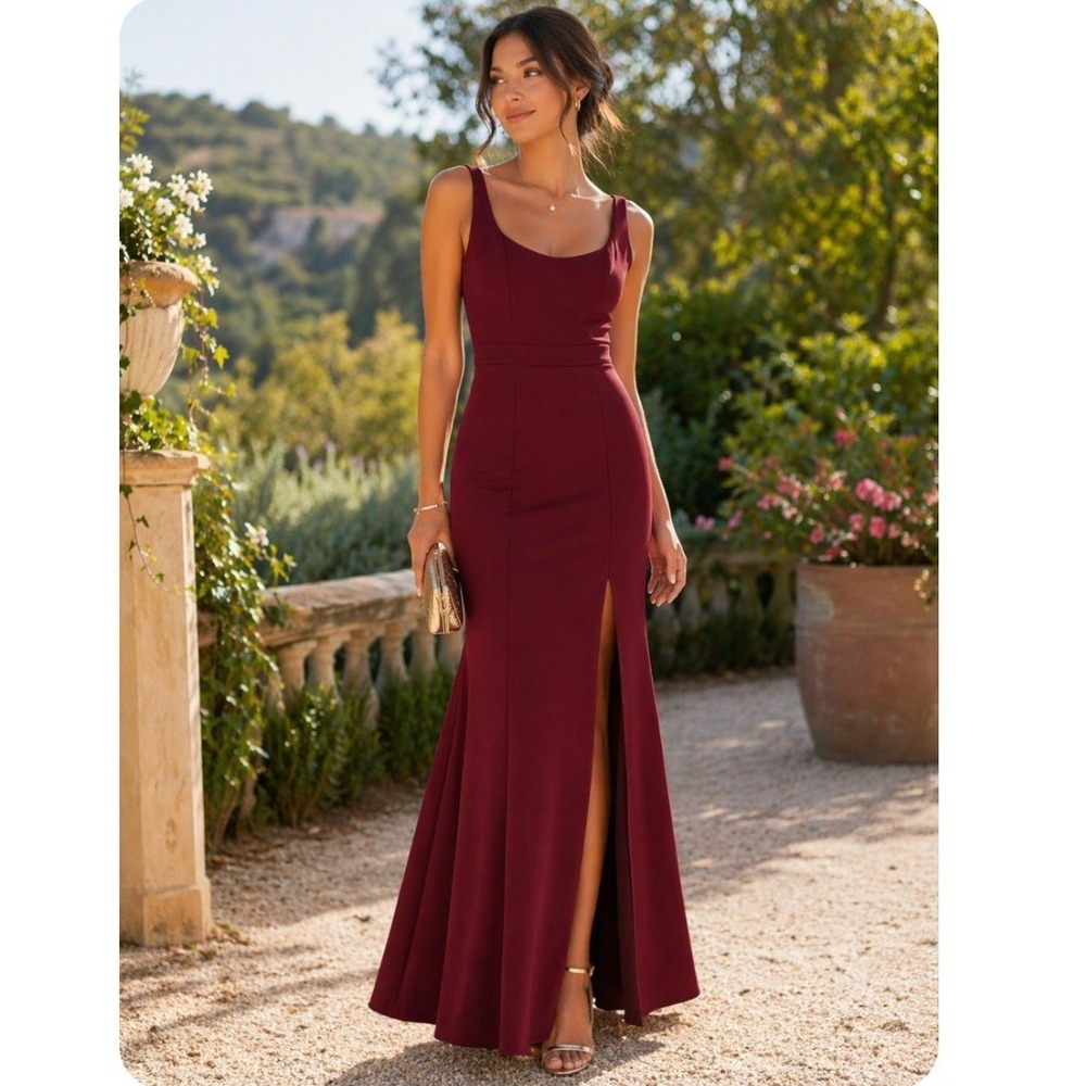 Fame & Partners SELENA MERMAID Maxi‎ Dress Women 6 WINE GOWN
